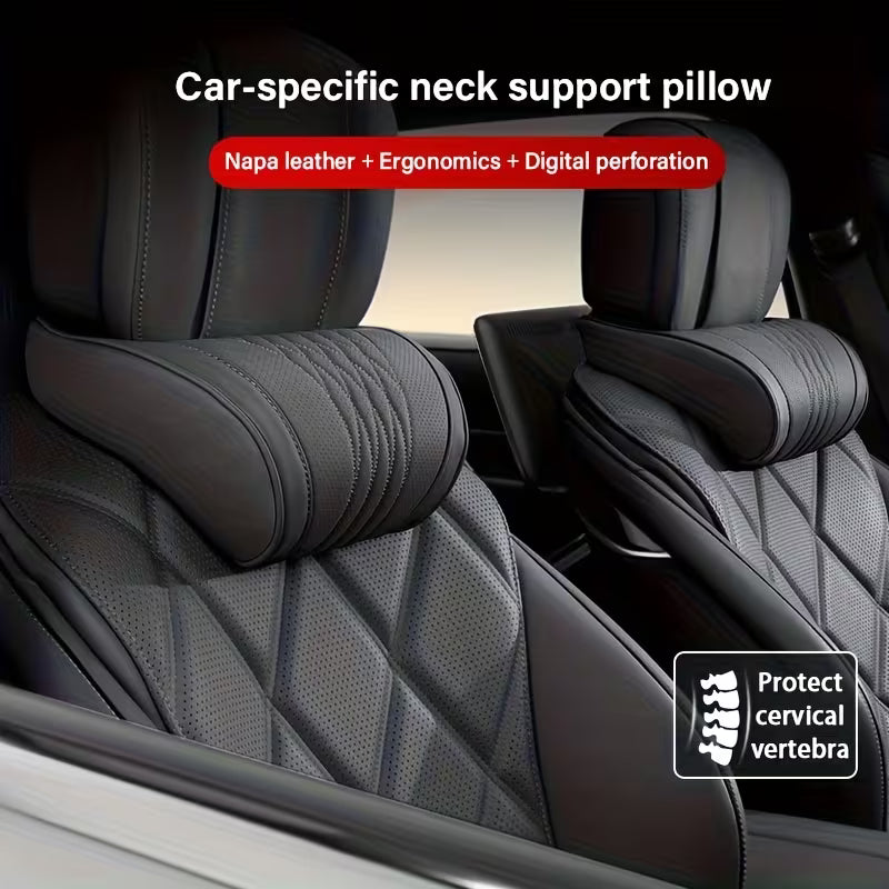 Luxury Car Neck Pillow, Nappa Headrest, Seat Cushion, Neck Support Pillow, Car Seat Cushion, Comfortable and Breathable, Lumbar and Neck Support, Exquisite Embroidery, All-Season Use, Car Interior Decoration Accessory
