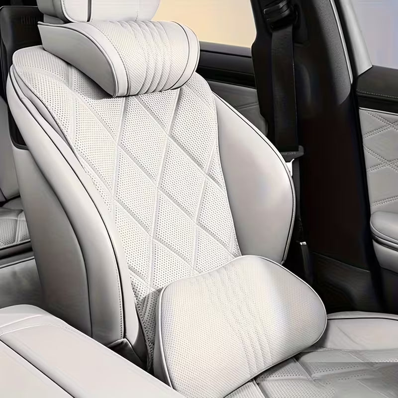 Luxury Car Neck Pillow, Nappa Headrest, Seat Cushion, Neck Support Pillow, Car Seat Cushion, Comfortable and Breathable, Lumbar and Neck Support, Exquisite Embroidery, All-Season Use, Car Interior Decoration Accessory