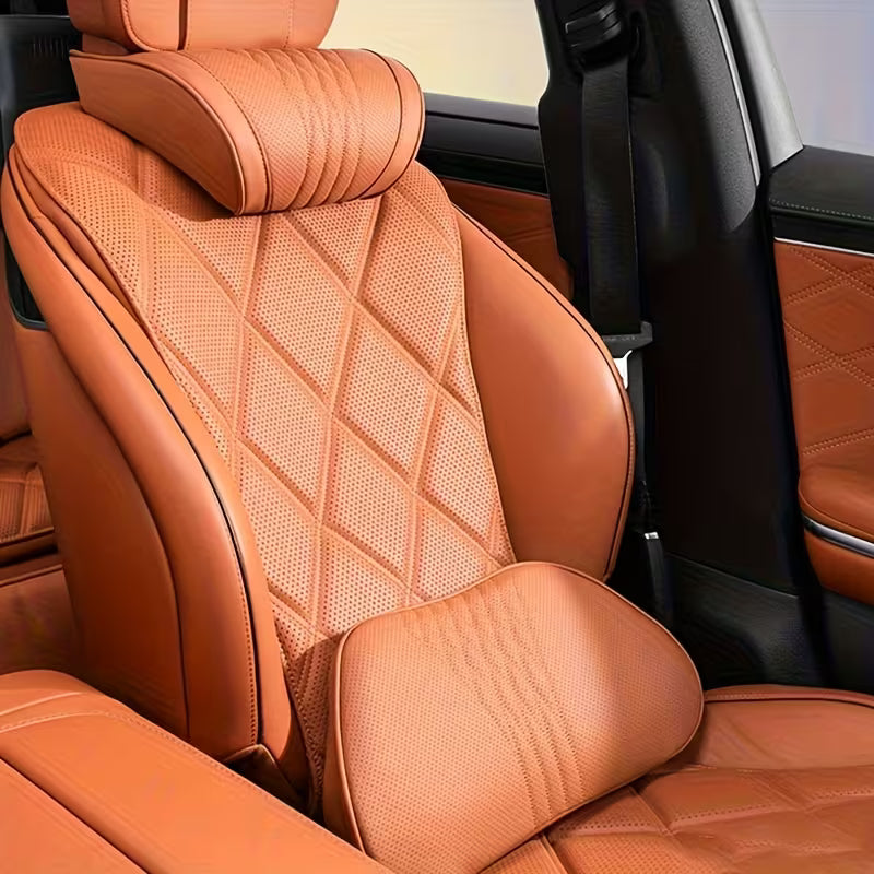 Luxury Car Neck Pillow, Nappa Headrest, Seat Cushion, Neck Support Pillow, Car Seat Cushion, Comfortable and Breathable, Lumbar and Neck Support, Exquisite Embroidery, All-Season Use, Car Interior Decoration Accessory