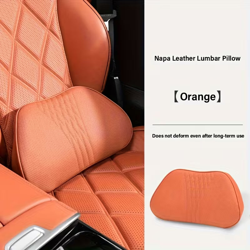 Luxury Car Neck Pillow, Nappa Headrest, Seat Cushion, Neck Support Pillow, Car Seat Cushion, Comfortable and Breathable, Lumbar and Neck Support, Exquisite Embroidery, All-Season Use, Car Interior Decoration Accessory
