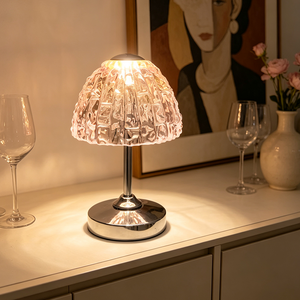 VH Retro Embossed Glass Decorative Bedside Lamp, LED Table Lamp for Bedroom Living Room Home Decoration
