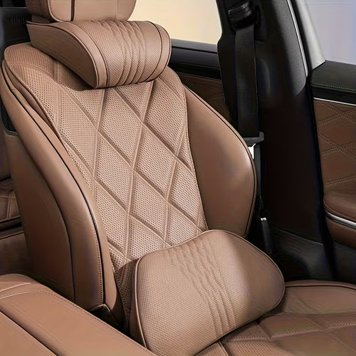 Luxury Car Neck Pillow, Nappa Headrest, Seat Cushion, Neck Support Pillow, Car Seat Cushion, Comfortable and Breathable, Lumbar and Neck Support, Exquisite Embroidery, All-Season Use, Car Interior Decoration Accessory