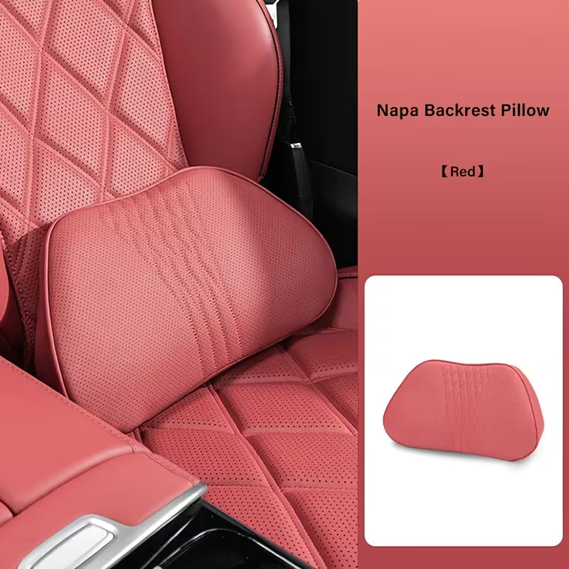 Luxury Car Neck Pillow, Nappa Headrest, Seat Cushion, Neck Support Pillow, Car Seat Cushion, Comfortable and Breathable, Lumbar and Neck Support, Exquisite Embroidery, All-Season Use, Car Interior Decoration Accessory