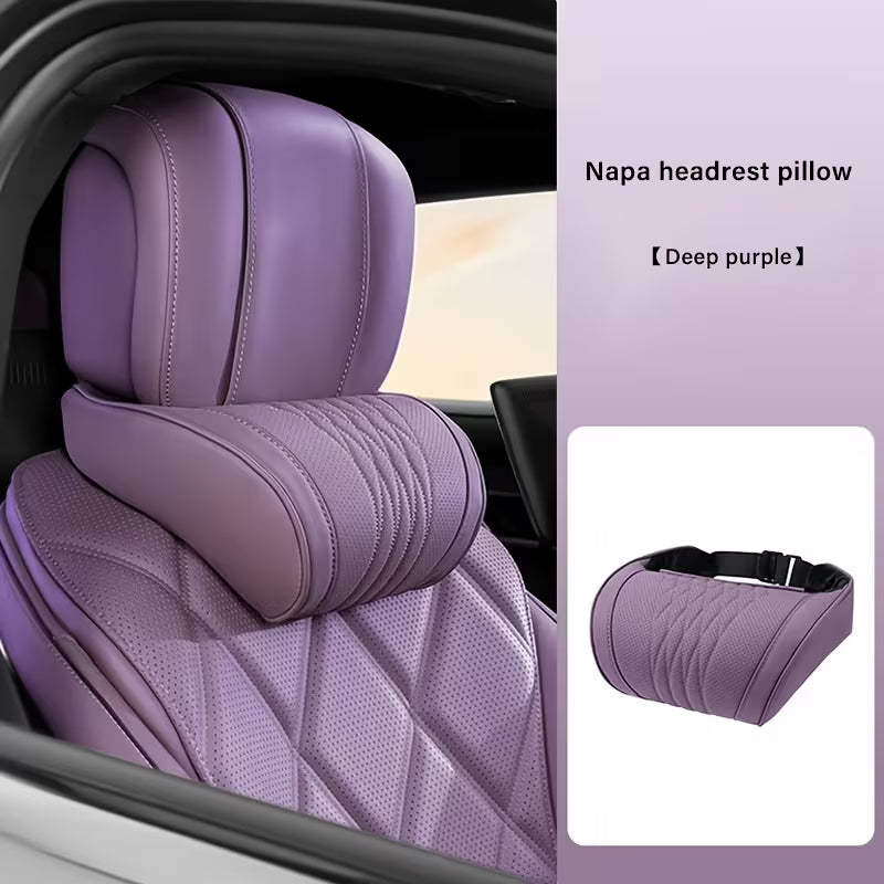 Luxury Car Neck Pillow, Nappa Headrest, Seat Cushion, Neck Support Pillow, Car Seat Cushion, Comfortable and Breathable, Lumbar and Neck Support, Exquisite Embroidery, All-Season Use, Car Interior Decoration Accessory